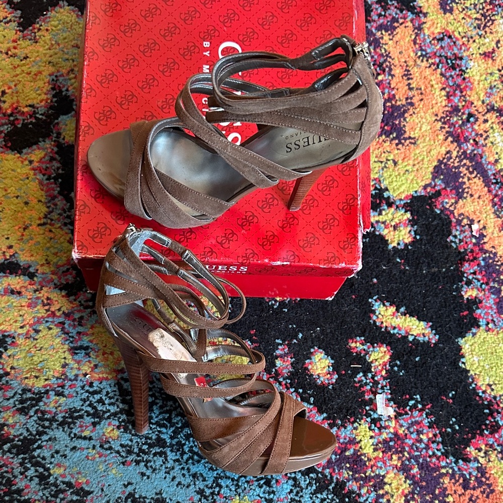 Guess Elegant Brown Strappy Heels
